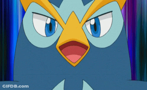 A Close Up Of A Cartoon Character With Blue Eyes And A Yellow Beak GIF