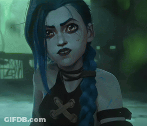 A Close Up Of A Cartoon Character With Blue Hair And Makeup GIF