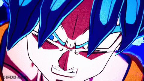 A Close Up Of A Cartoon Character With Blue Hair And Red Eyes GIF