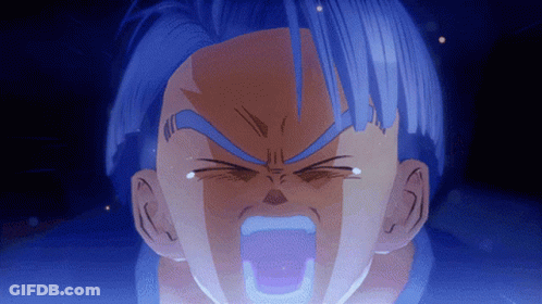 A Close Up Of A Cartoon Character With Blue Hair GIF