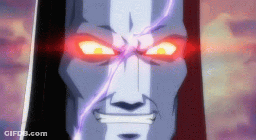 A Close Up Of A Cartoon Character With Glowing Eyes GIF