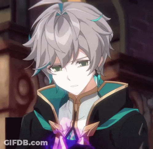 A Close Up Of A Cartoon Character With Gray Hair And Green Eyes GIF
