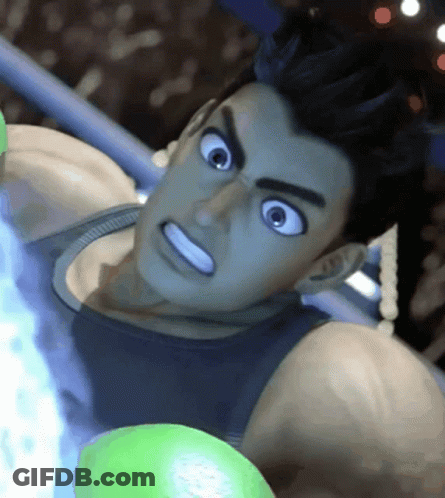A Close Up Of A Cartoon Character With Green Boxing Gloves On GIF