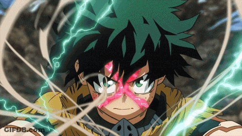 A Close Up Of A Cartoon Character With Green Hair And Red Eyes GIF