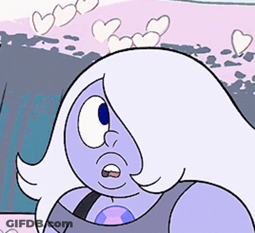 A Close Up Of A Cartoon Character With Hearts Coming Out Of Her Hair GIF