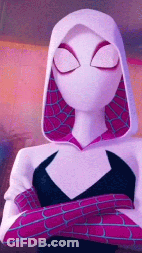 A Close Up Of A Cartoon Character With Her Arms Crossed And A Hood On Her Head . GIF