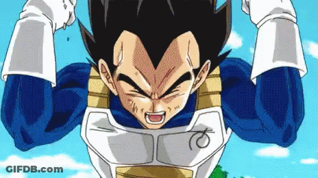 A Close Up Of A Cartoon Character With His Arms In The Air And His Mouth Open . GIF