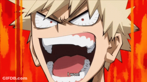 A Close Up Of A Cartoon Character With His Mouth Open And The Words `` I Won '' Written On It . GIF