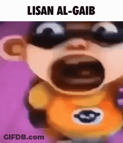 A Close Up Of A Cartoon Character With His Mouth Open And The Words Lisan Al-Gaib Above It GIF