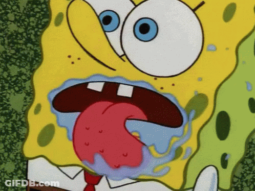 A Close Up Of A Cartoon Character With His Tongue Out GIF