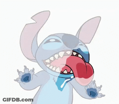 A Close Up Of A Cartoon Character With Its Mouth Open And Its Tongue Out . GIF