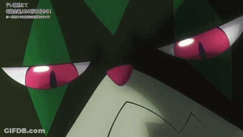 A Close Up Of A Cartoon Character With Japanese Writing GIF