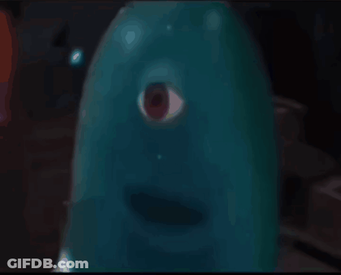 A Close Up Of A Cartoon Character With One Eye GIF