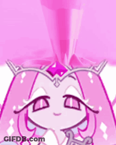 A Close Up Of A Cartoon Character With Pink Hair And A Crown On Her Head GIF
