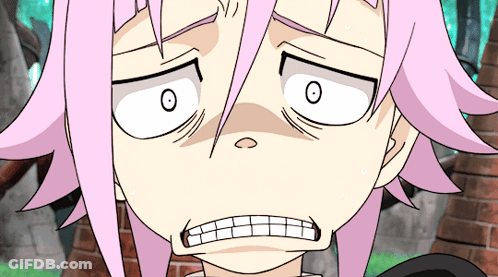 A Close Up Of A Cartoon Character With Pink Hair And White Eyes GIF
