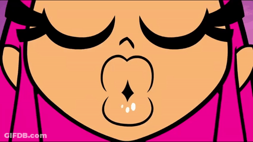 A Close Up Of A Cartoon Character With Pink Hair Making A Funny Face . GIF