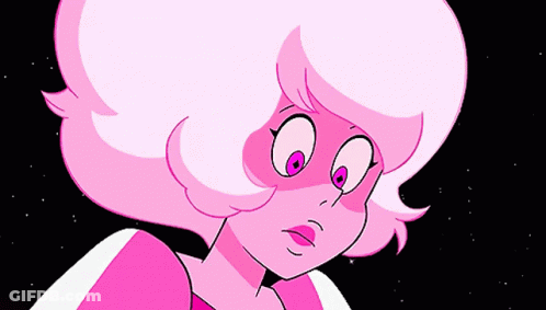 A Close Up Of A Cartoon Character With Pink Hair GIF