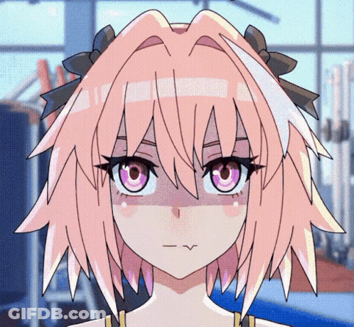 A Close Up Of A Cartoon Character With Pink Hair GIF