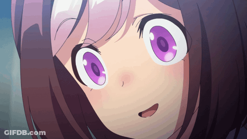 A Close Up Of A Cartoon Character With Purple Eyes GIF