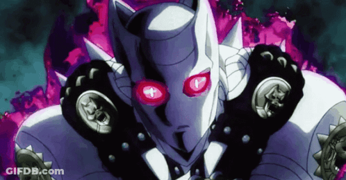 A Close Up Of A Cartoon Character With Red Eyes And Spikes GIF
