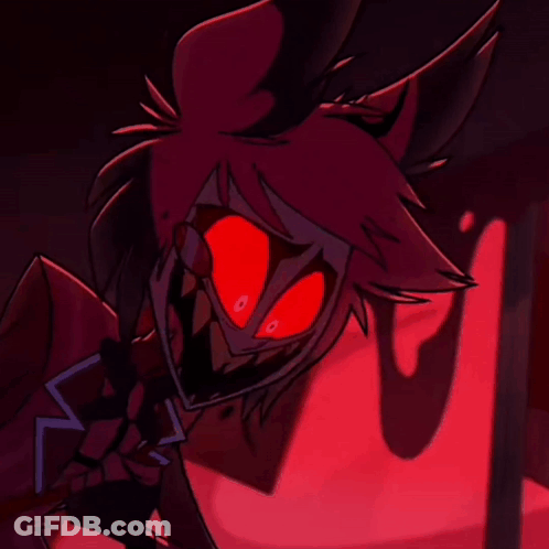 A Close Up Of A Cartoon Character With Red Eyes And Teeth GIF
