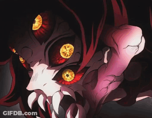 A Close Up Of A Cartoon Character With Red Eyes GIF