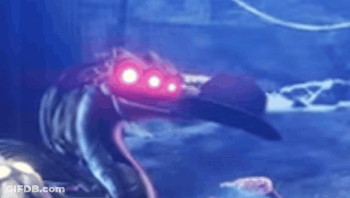 A Close Up Of A Cartoon Character With Red Eyes . GIF