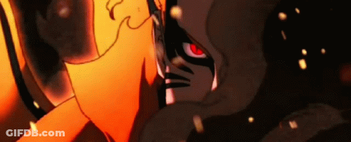 A Close Up Of A Cartoon Character With Red Eyes Standing Next To Each Other . GIF