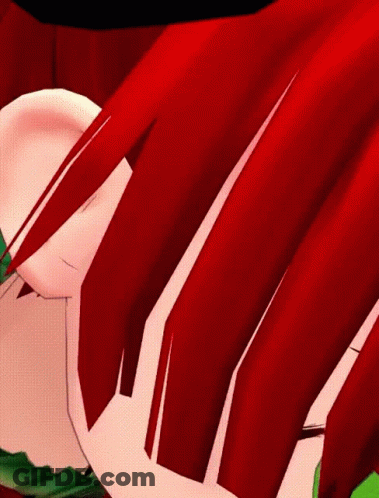 A Close Up Of A Cartoon Character With Red Hair And A Black Cape GIF