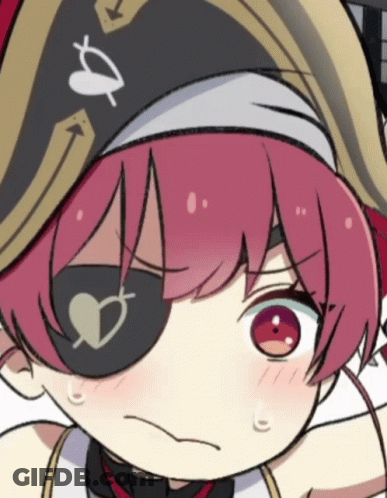 A Close Up Of A Cartoon Character With Red Hair And An Eye Patch GIF
