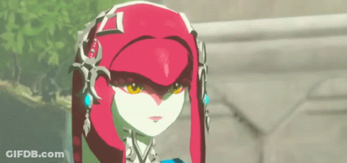 A Close Up Of A Cartoon Character With Red Hair And Yellow Eyes GIF