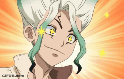 A Close Up Of A Cartoon Character With Stars On His Eyes GIF
