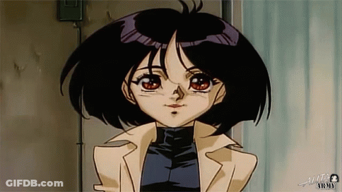 A Close Up Of A Cartoon Character With The Word Army On The Bottom Right GIF