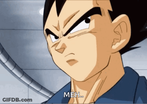 A Close Up Of A Cartoon Character With The Word Meh Below Him GIF