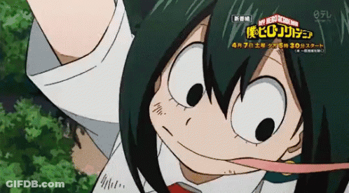 A Close Up Of A Cartoon Character With The Word My Hero Academia On It GIF
