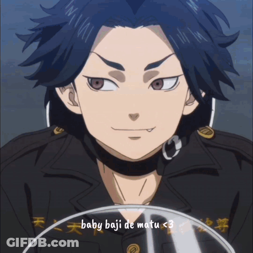 A Close Up Of A Cartoon Character With The Words Baby Baji De Mata < 3 GIF
