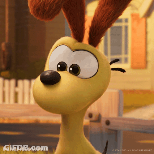 A Close Up Of A Cartoon Character With The Words Garfield Movie On The Bottom GIF