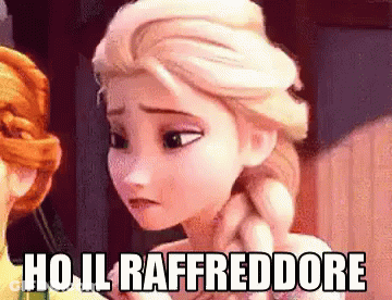 A Close Up Of A Cartoon Character With The Words Ho Il Raffreddore Written Below Her GIF