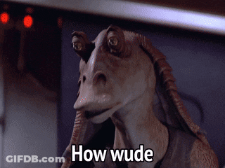 A Close Up Of A Cartoon Character With The Words How Wude On It GIF