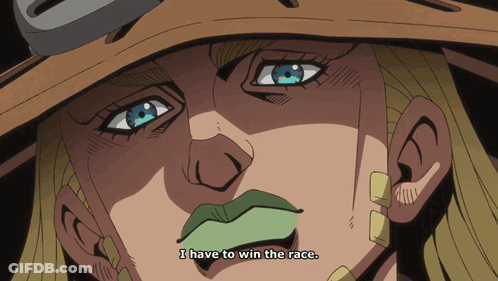A Close Up Of A Cartoon Character With The Words I Have To Win The Race GIF