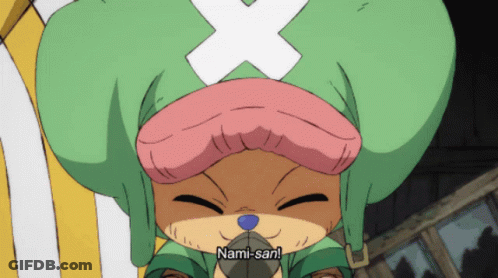 A Close Up Of A Cartoon Character With The Words Nami-San On It GIF