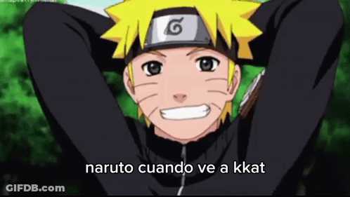 A Close Up Of A Cartoon Character With The Words " Naruto Cuando Ve A Kkat " Below Him GIF