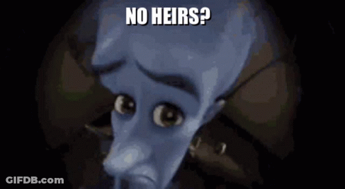 A Close Up Of A Cartoon Character With The Words No Heirs Written On It . GIF