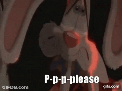 A Close Up Of A Cartoon Character With The Words P-P-P-Please Written On The Bottom . GIF