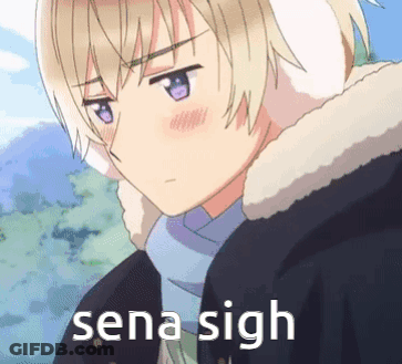A Close Up Of A Cartoon Character With The Words Sena Sigh Written On The Bottom GIF