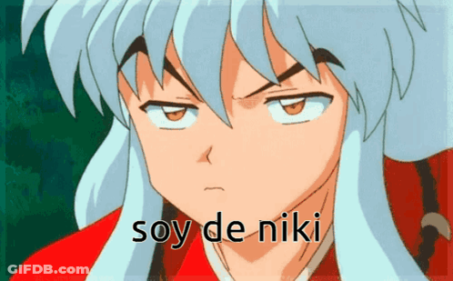 A Close Up Of A Cartoon Character With The Words Soy De Niki Below It GIF