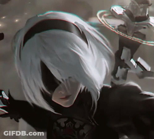 A Close Up Of A Cartoon Character With White Hair And A Headband GIF
