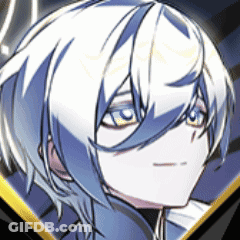 A Close Up Of A Cartoon Character With White Hair And Blue Eyes GIF