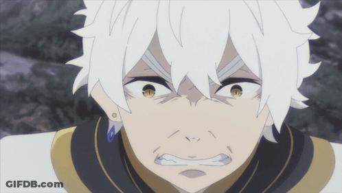 A Close Up Of A Cartoon Character With White Hair And Yellow Eyes GIF