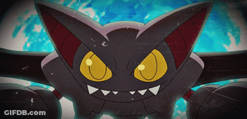 A Close Up Of A Cartoon Character With Yellow Eyes And Teeth GIF